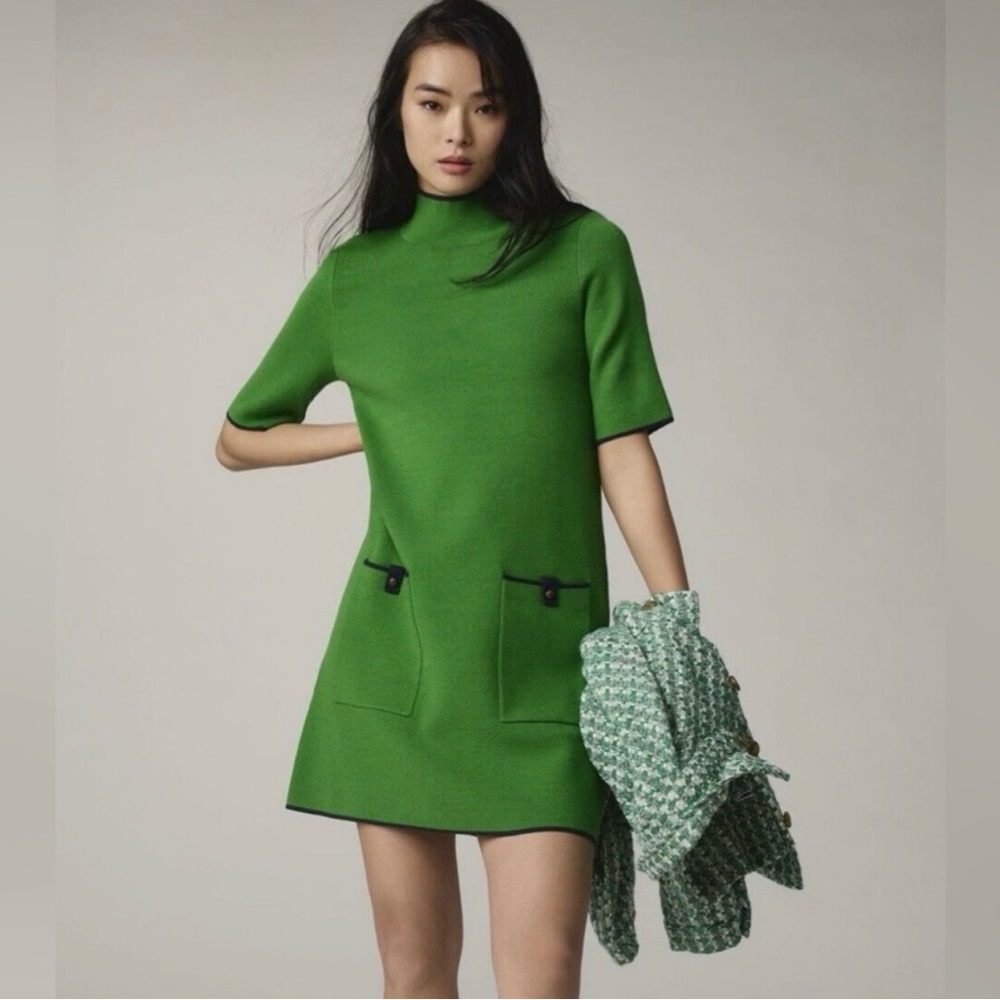 💚 NWOT Maeve by Anthropologie Knit Green 60s Inspired MadMen Mini Dress - S